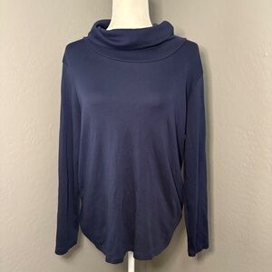 L.L. Bean 100%‎ Supima Cotton Navy Blue  Cowl Neck Long Sleeve Large-Reg